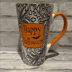 Halloween Themed coffee Mug with Orange Handle black white Spectrum